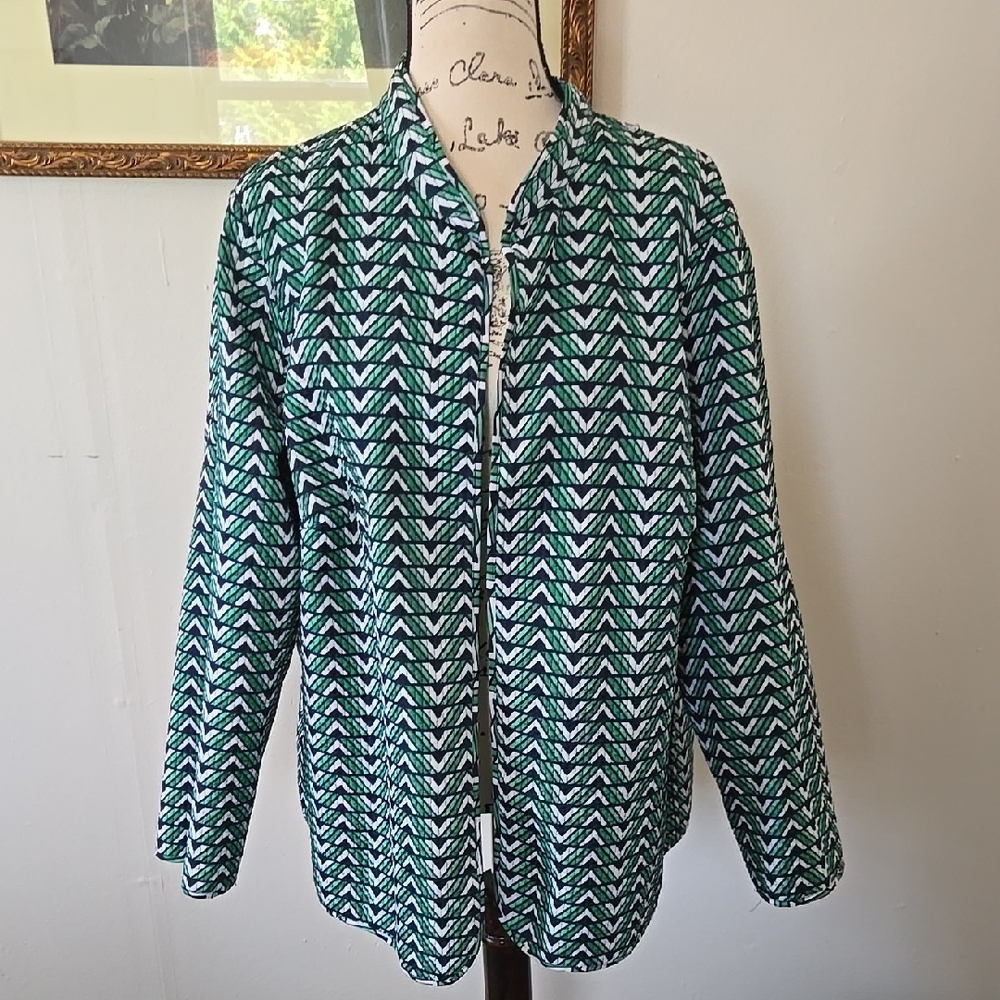 Green And White Patterned Jacket, Reversible And … - image 1